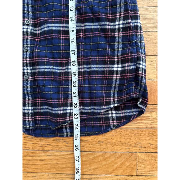 Lands’ End Flannel Shirt Small Plaid Button Down Blue Pink Cotton Casual Classic - Picture 5 of 5